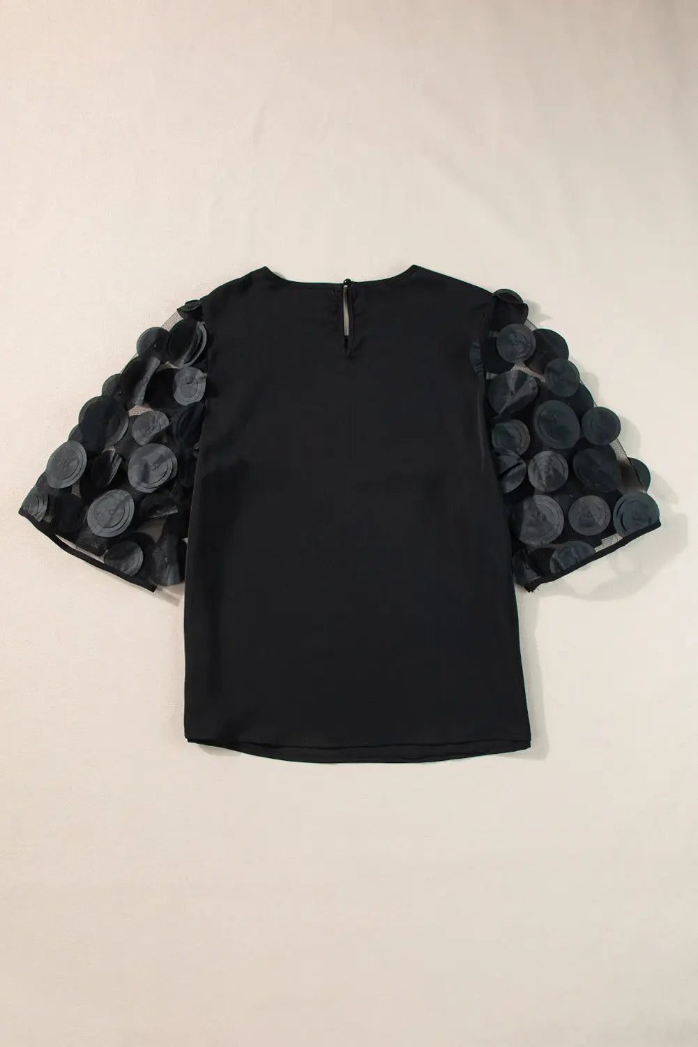 Black Contrast Applique Mesh Half Sleeve Blouse - Scarlett's Riverside Boutique 