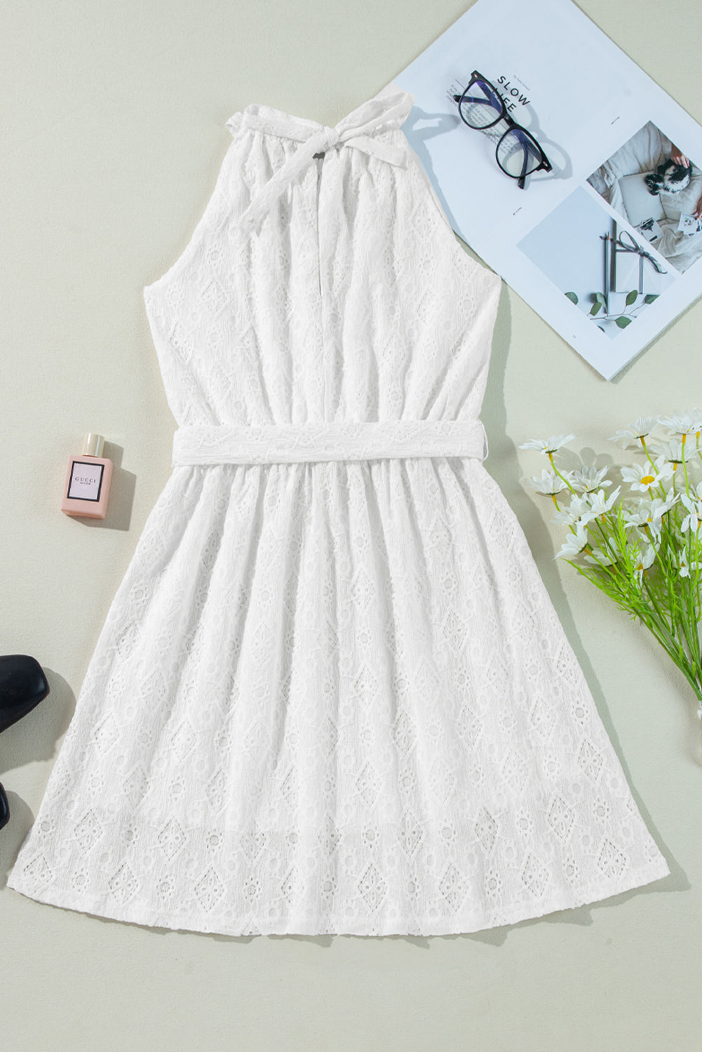 White Lace Sleeveless Mini Dress