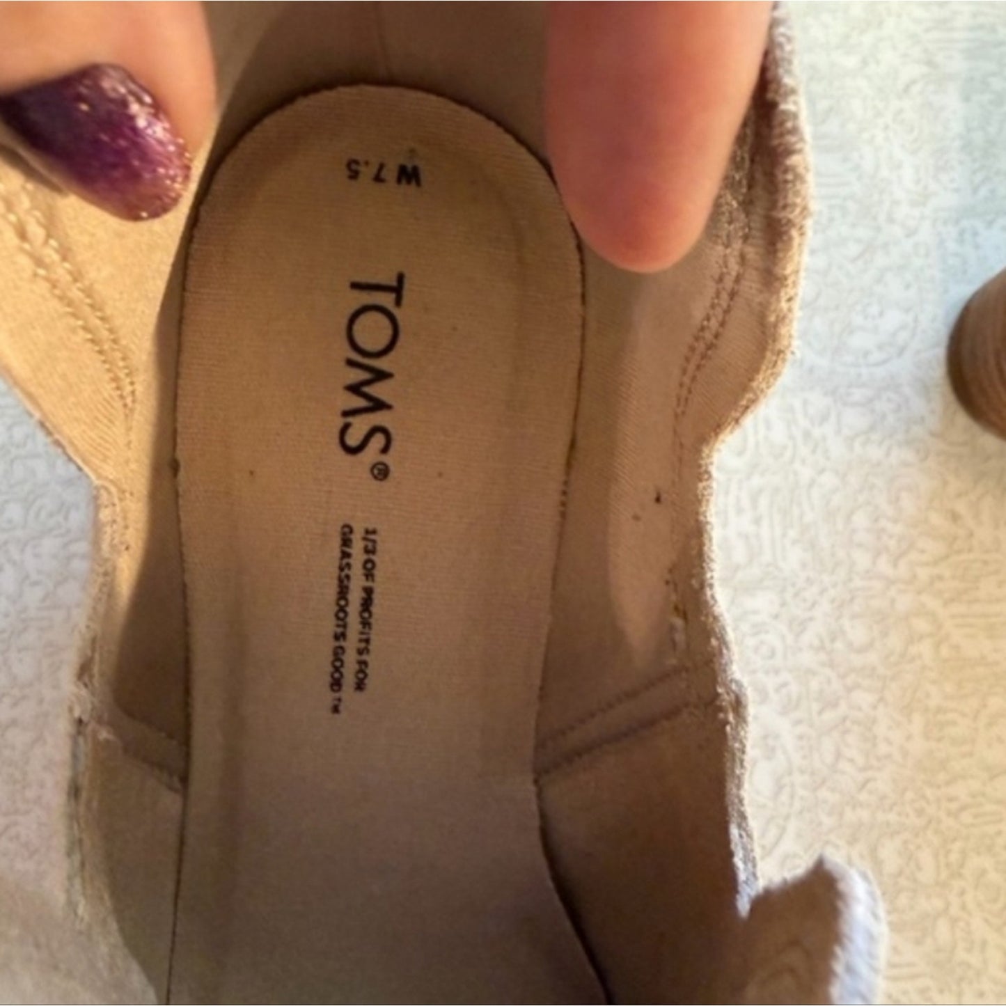 TOMS Beige Suede Wedge Ankle Booties Womens Size 7.5 Slip On Cutout Booties Neut