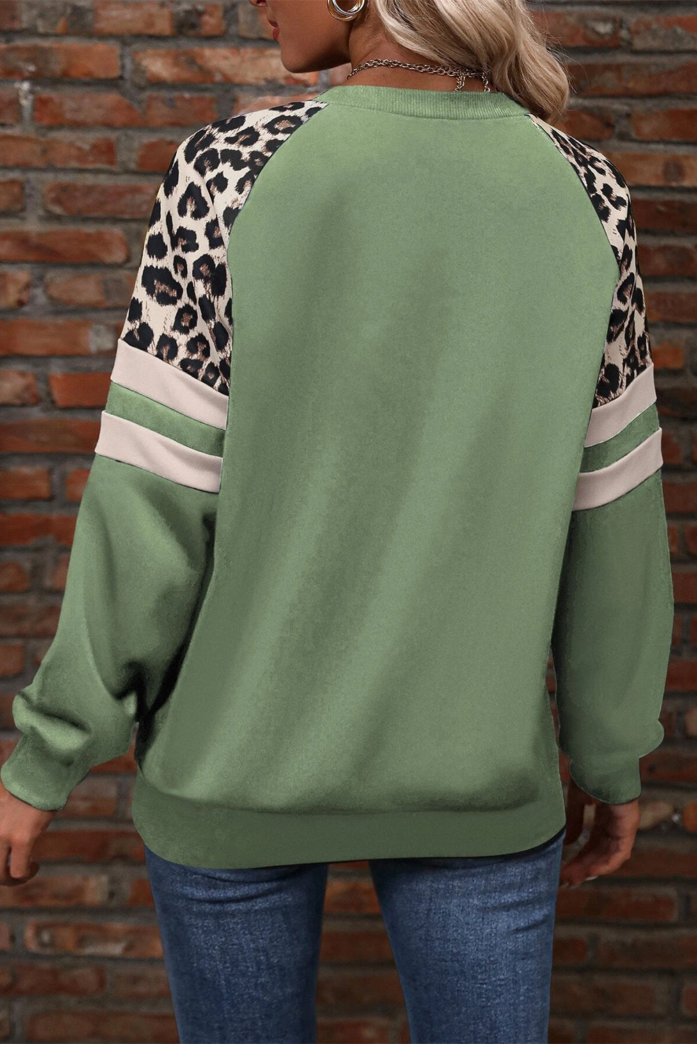 Grass Green Leopard Print Colorblock Raglan Sleeve Sweatshirt - Scarlett's Riverside Boutique 