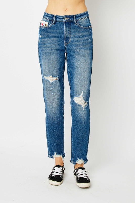 Judy Blue Full Size Distressed Slim Jeans - Scarlett's Riverside Boutique 