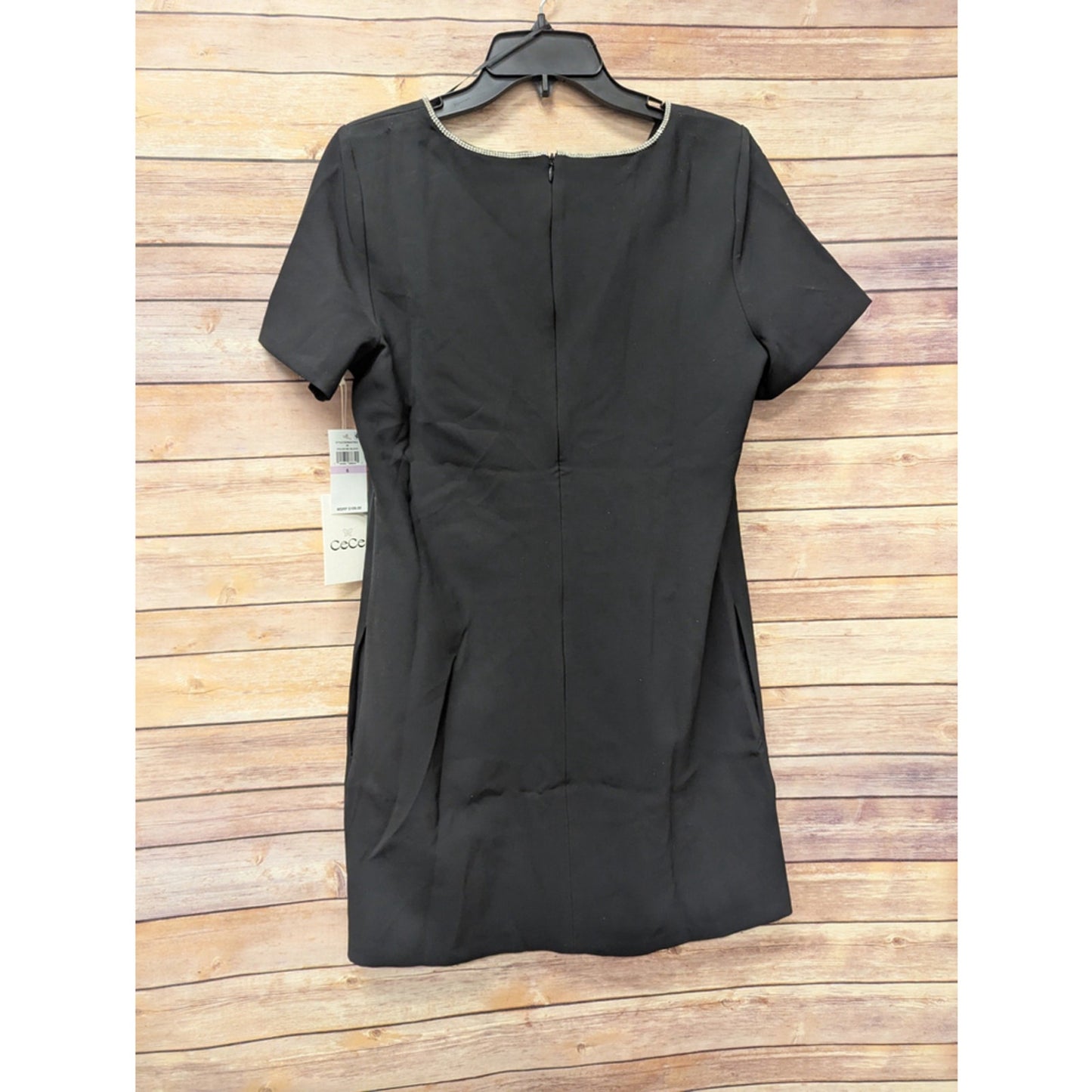 CeCe NWT Black Rhinestone Bow Sheath Dress | Short Sleeve V-Neck | Size 6