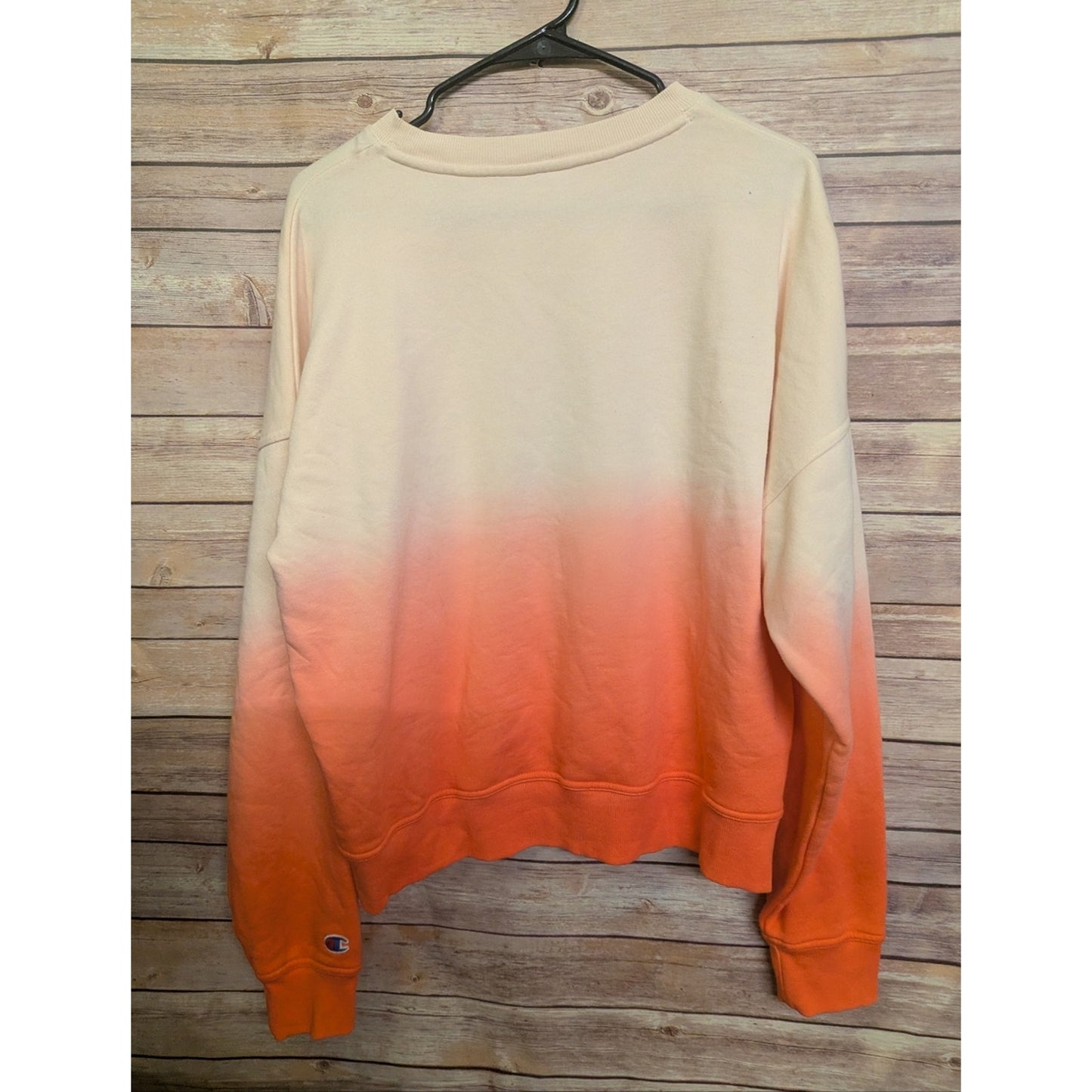 Champion Reverse Weave Sweatshirt Large Orange Ombre Crewneck Pullover Logo Slee