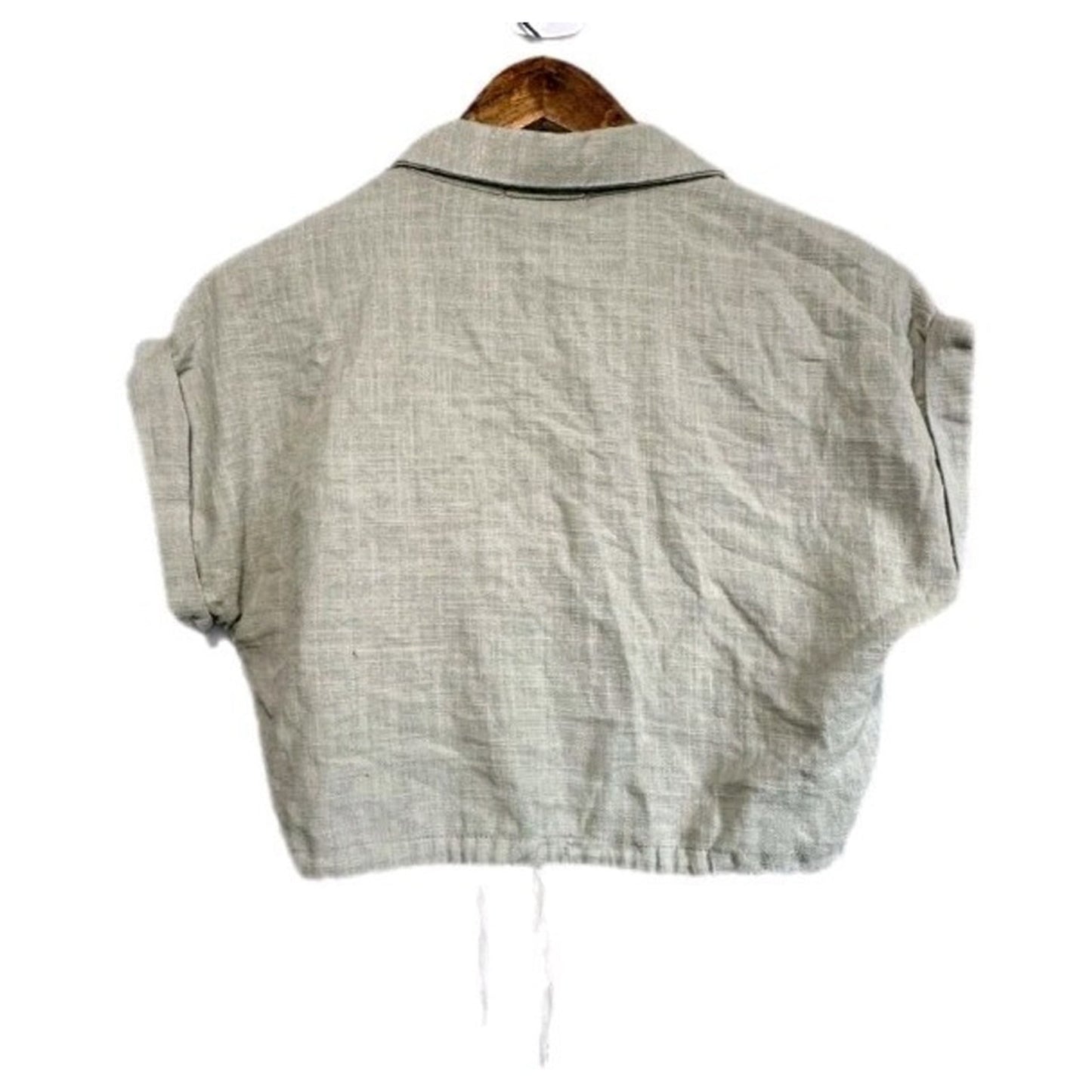 Better Together XS 100% Cotton Button Front Top Sage Green Short Sleeve Tie #G16