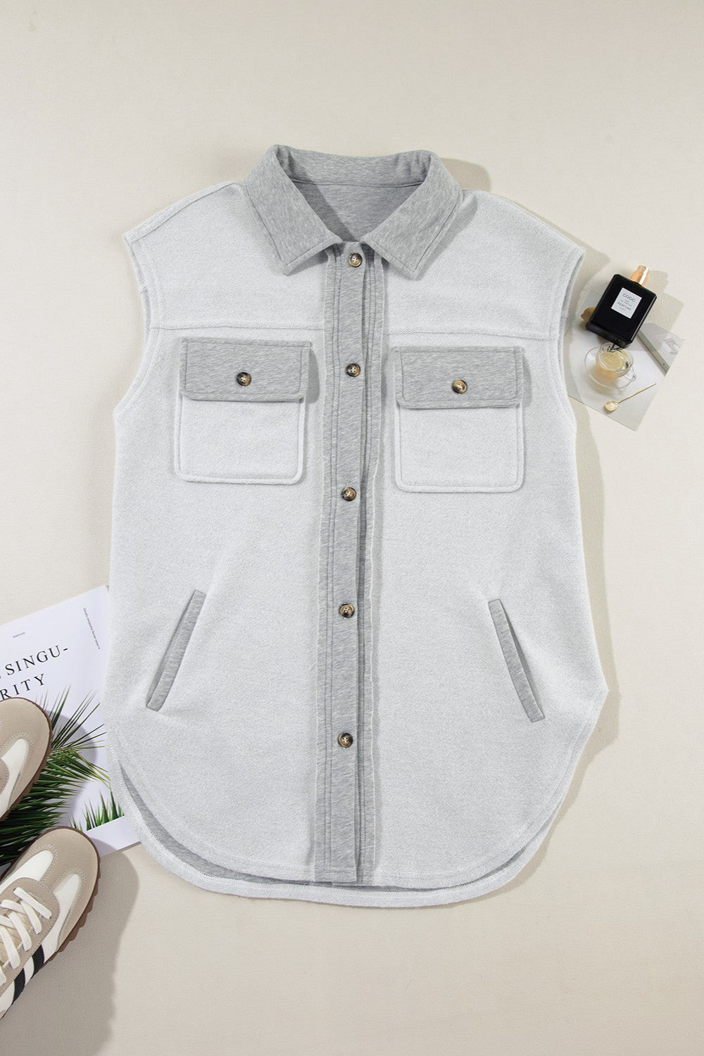 Pocketed Button Up Collared Neck Vest - Scarlett's Riverside Boutique 