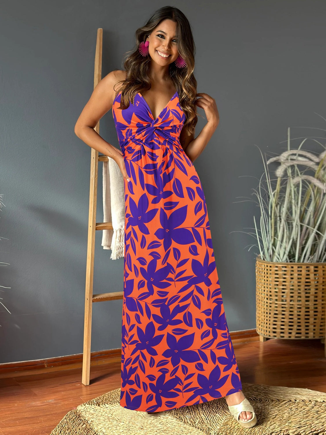 Twisted Printed V-Neck Cami Dress - Scarlett's Riverside Boutique 