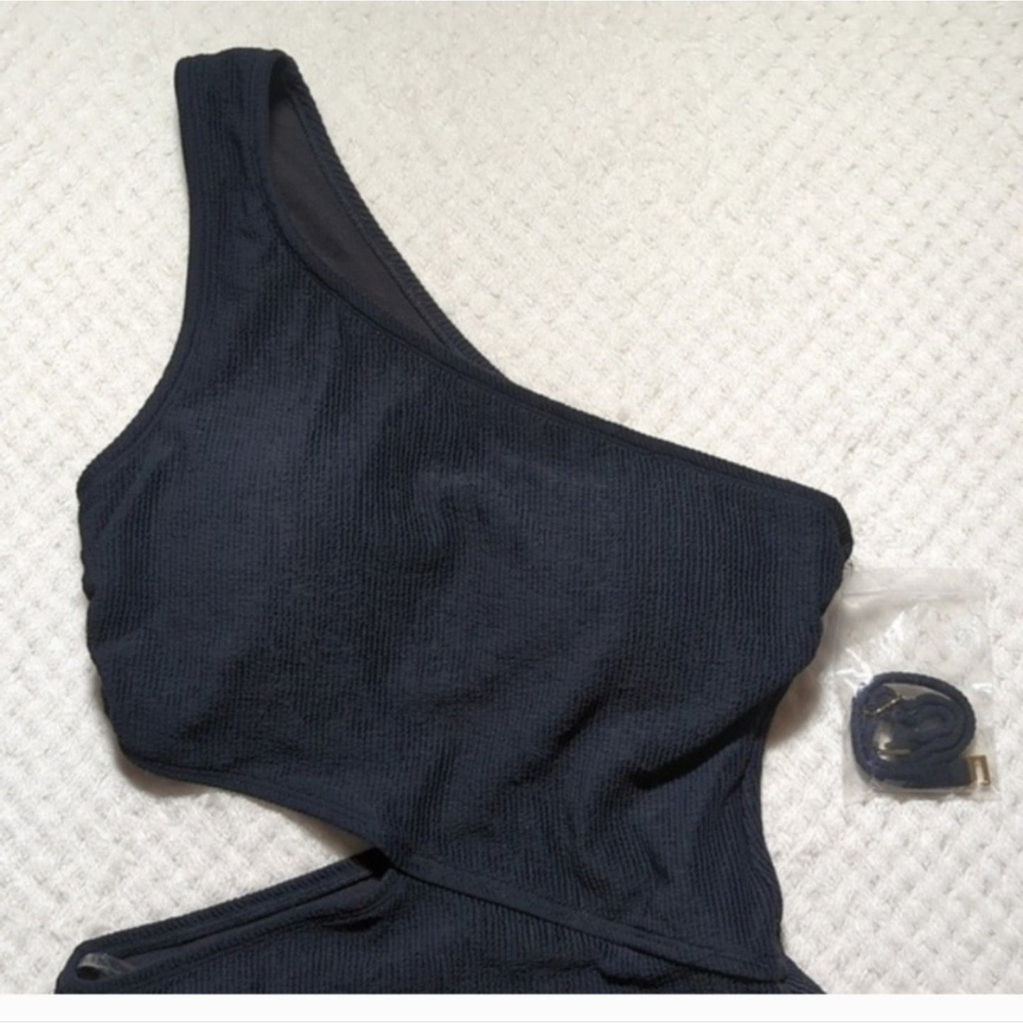 Michael Kors Black One Shoulder Cutout Ribbed One-Piece Swimsuit Sz 12. #A25