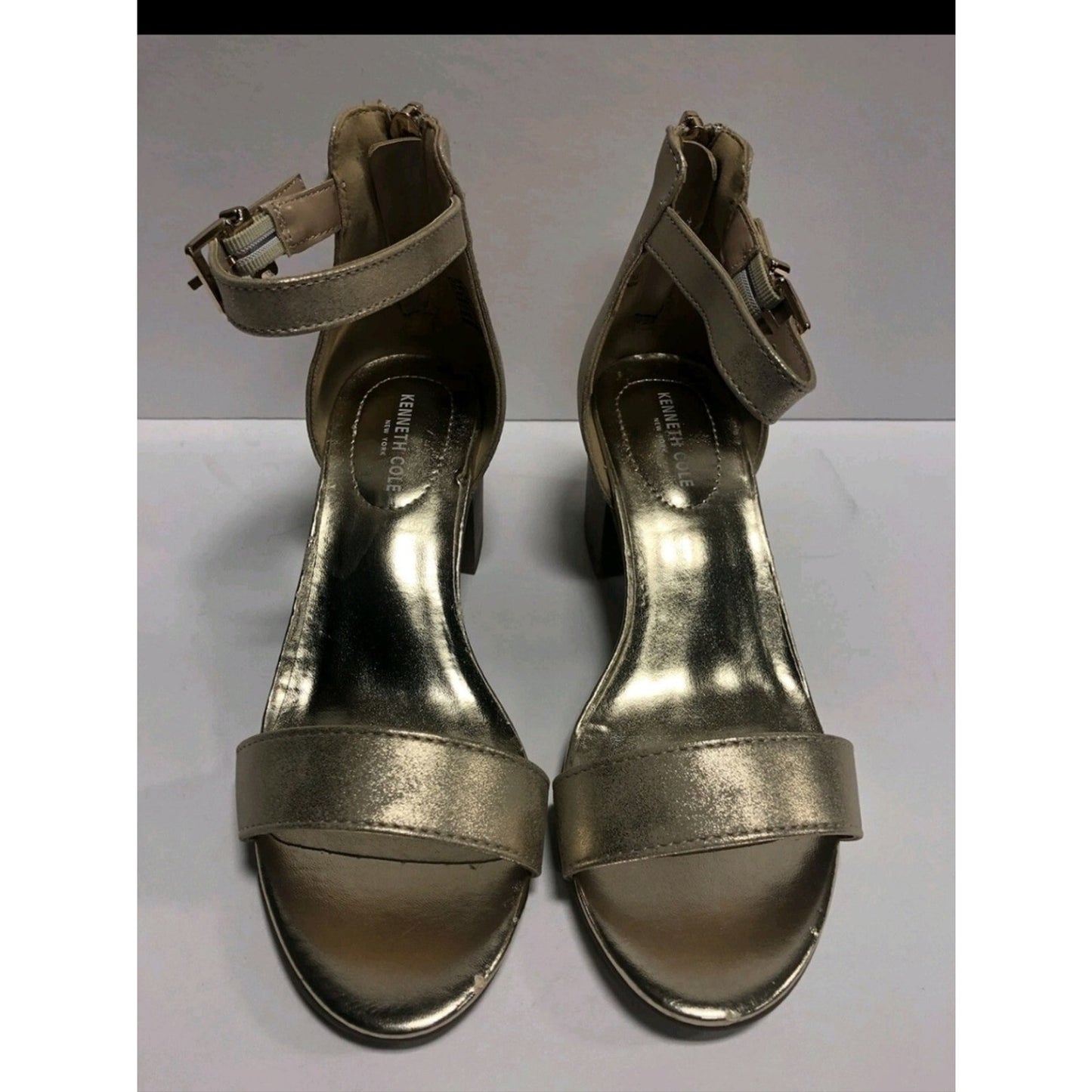 Kenneth Cole Layla Erin Metallic Gold Block Heel Ankle Strap Girls S. 5 W. 7.5