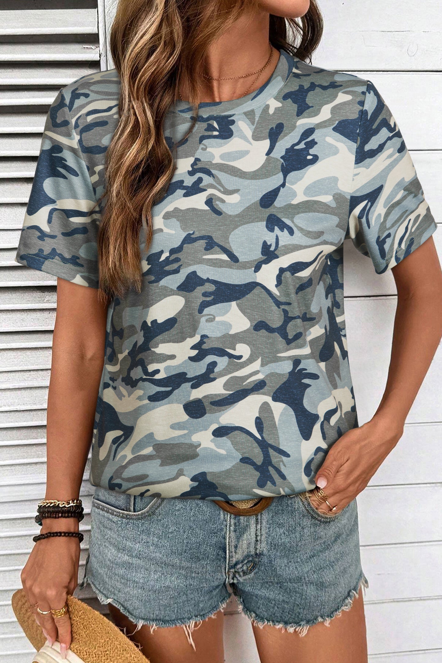 Women’s Sage Green Camo T-Shirt | Casual Short Sleeve Camouflage Tee