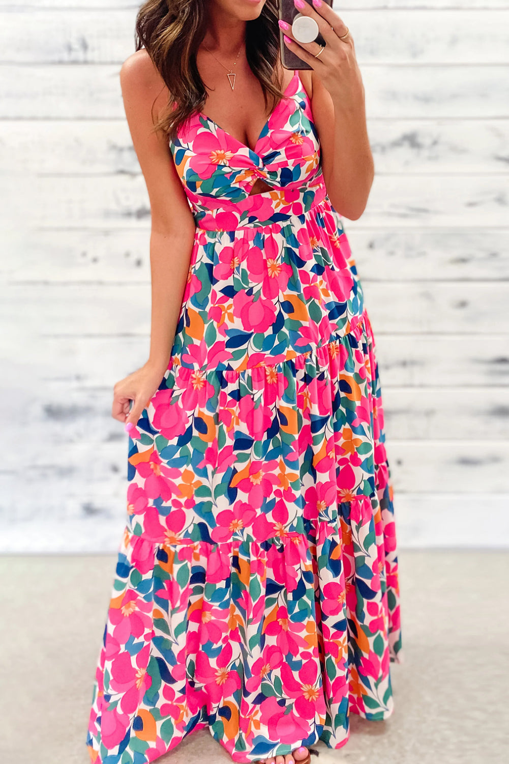 Rose Floral Twisted Smocked Back Tiered Maxi Dress - Scarlett's Riverside Boutique 