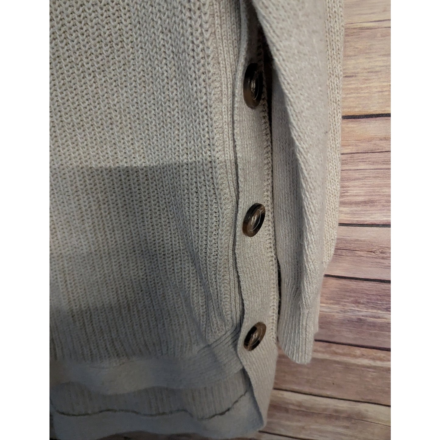 RD Style Boho Chunky Knit Sweater Tunic XL Beige Side Button Hi Low Pullover #O6