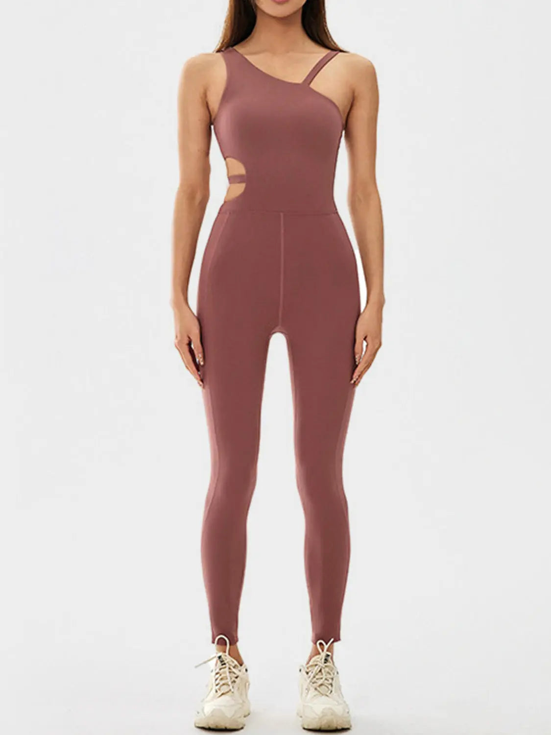 Cutout Asymmetrical Neck Active Jumpsuit - Scarlett's Riverside Boutique 