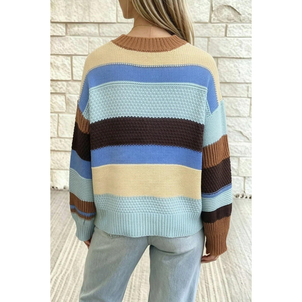 Multicolour Color Block Striped Round Neck Relaxed Sweater