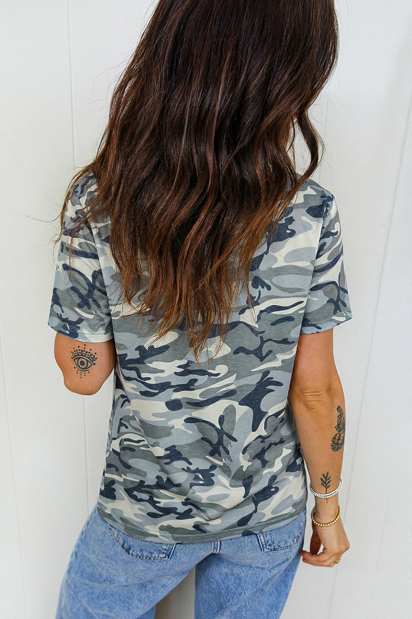 Women’s Sage Green Camo T-Shirt | Casual Short Sleeve Camouflage Tee