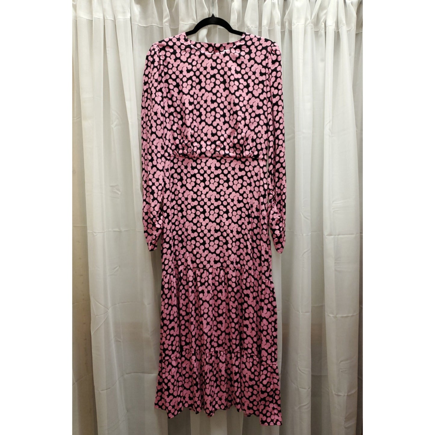 MNG Mango Pink & Black Polka Dot Long Sleeve Midi Dress | Size L #29