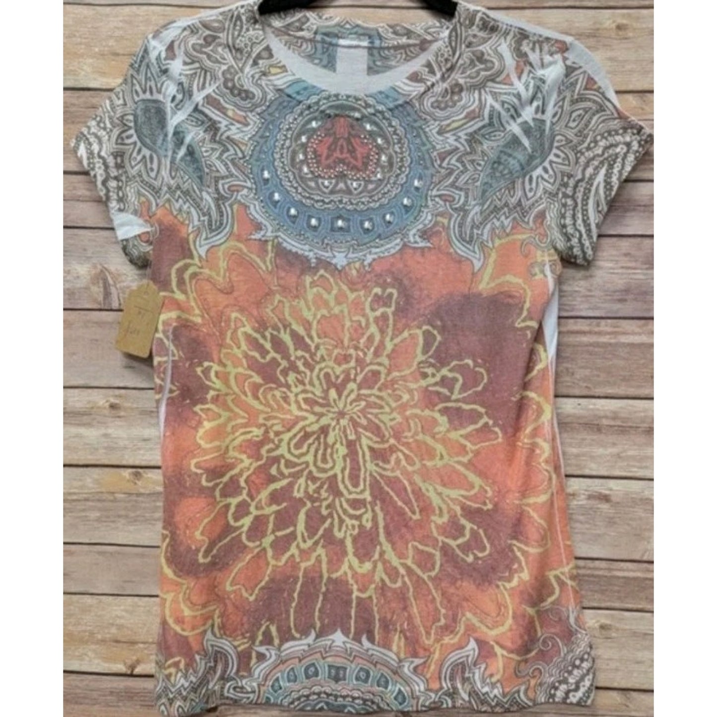 Max Rave Y2K Boho Paisley Mandala Graphic T-Shirt Women’s Size S...