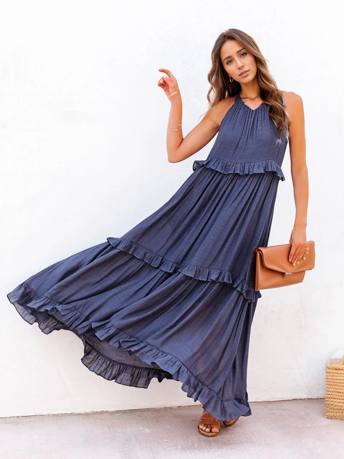 Ruffled Sleeveless Tiered Maxi Dress with Pockets - Scarlett's Riverside Boutique 