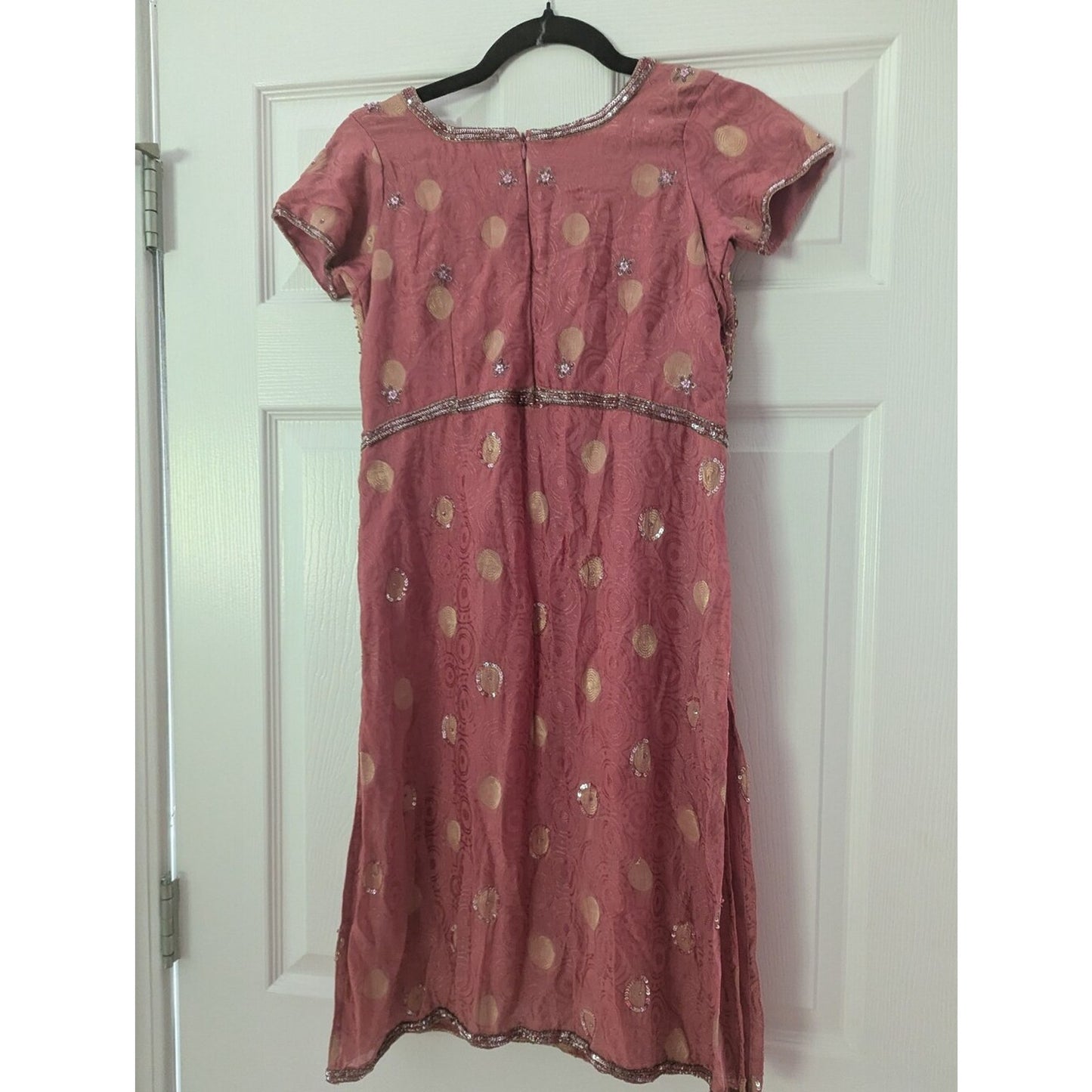 Ladlee Pink Gold Embroidered Beaded Sequin Indian Party Dress Size 34