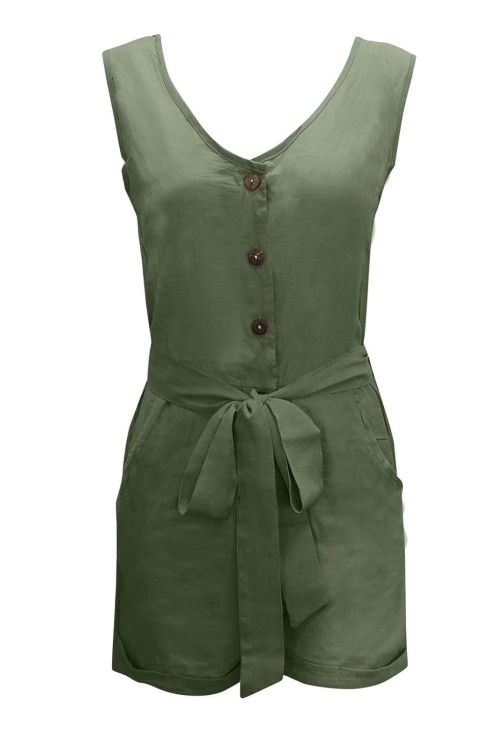 Full Size Tied V-Neck Sleeveless Romper with Pockets - Scarlett's Riverside Boutique 