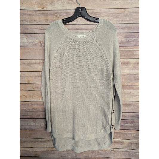RD Style Boho Chunky Knit Sweater Tunic XL Beige Side Button Hi Low Pullover #O6