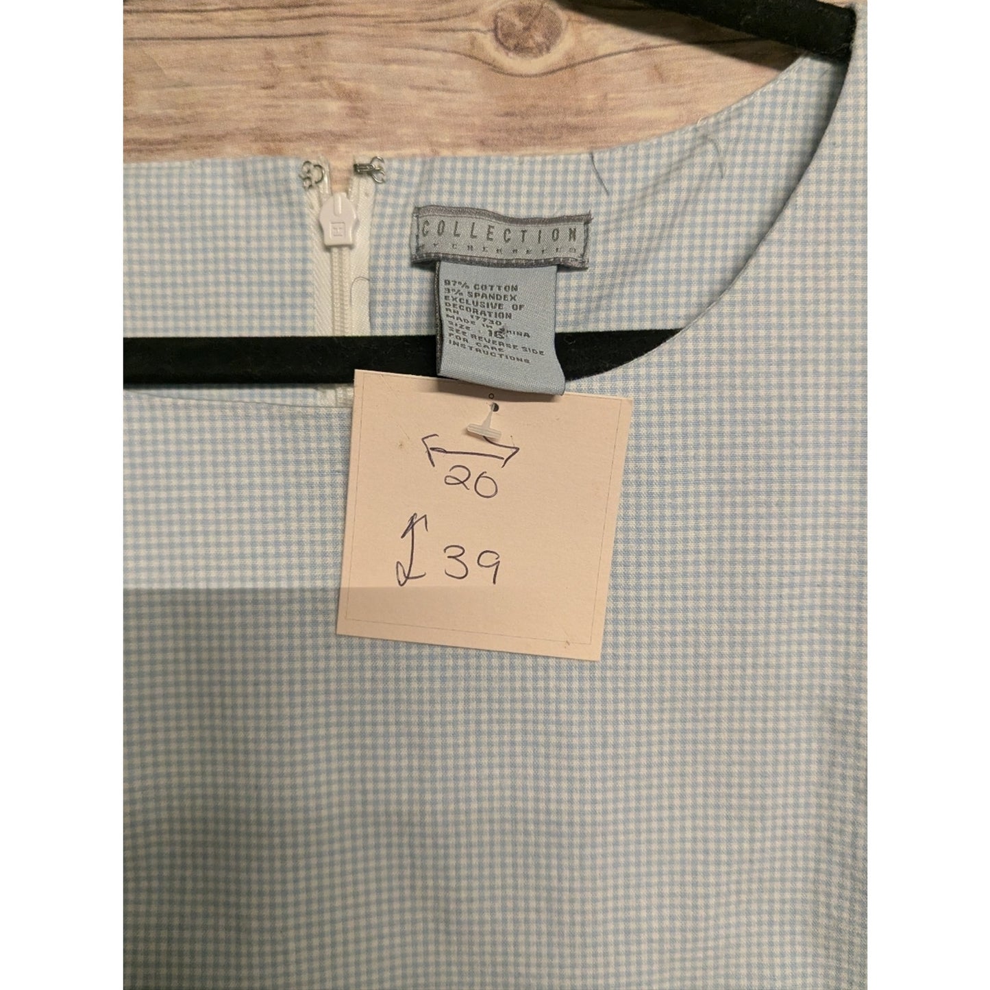 Collection by Cherbourg Women’s Size 16 Blue White Gingham Sleeveless Sheath Dre