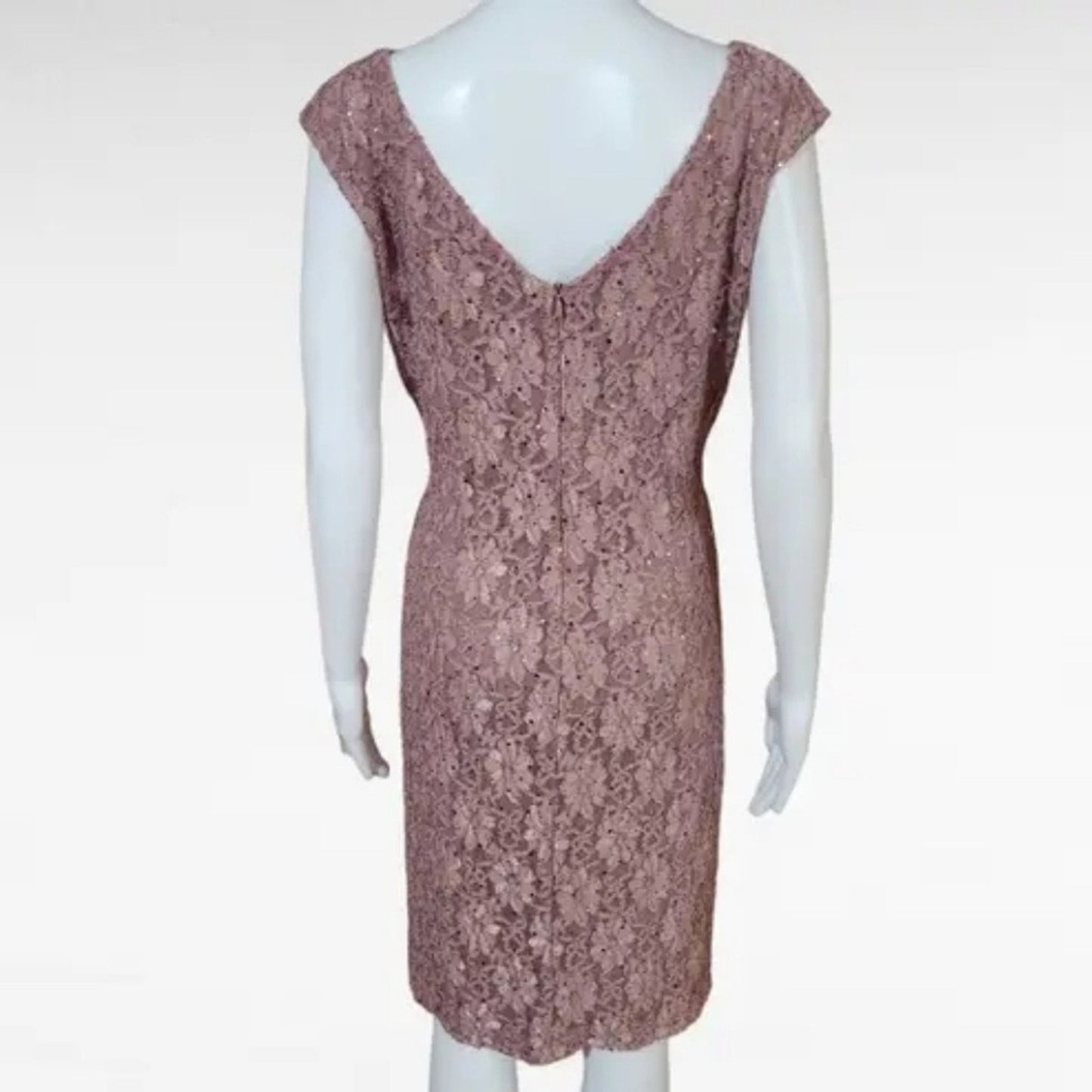 Connected Apparel Lace Sheath Dress Size 8 Pink Blush Sequin Floral Cocktail