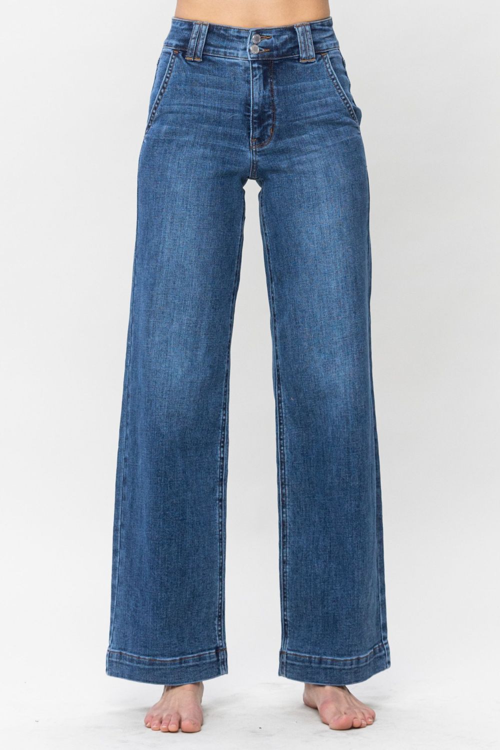 Judy Blue Full Size Double Button Wide Leg Jeans. Inseam 32" - Scarlett's Riverside Boutique 