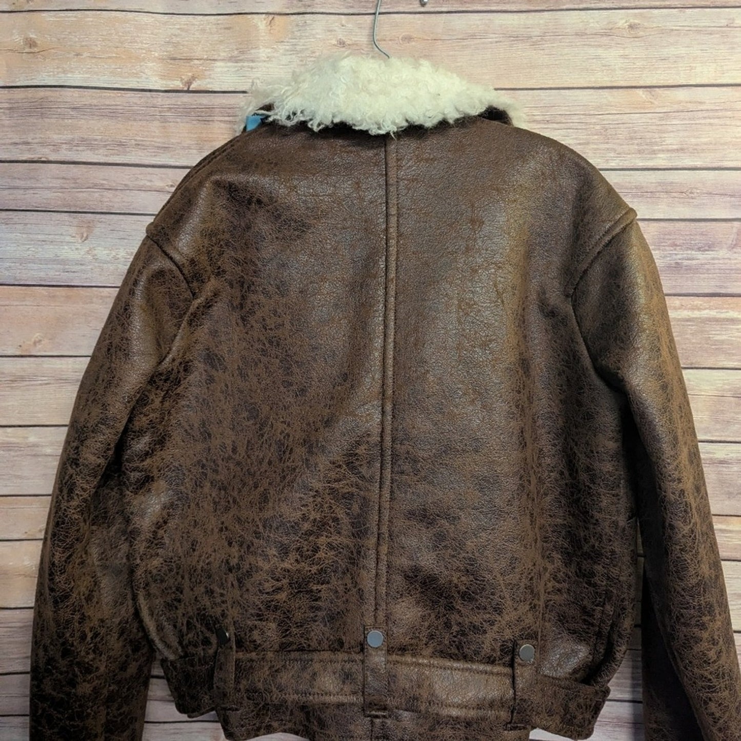 Rachel Roy Brown Faux Leather Shearling Moto Jacket Aviator Belted Zip Coat