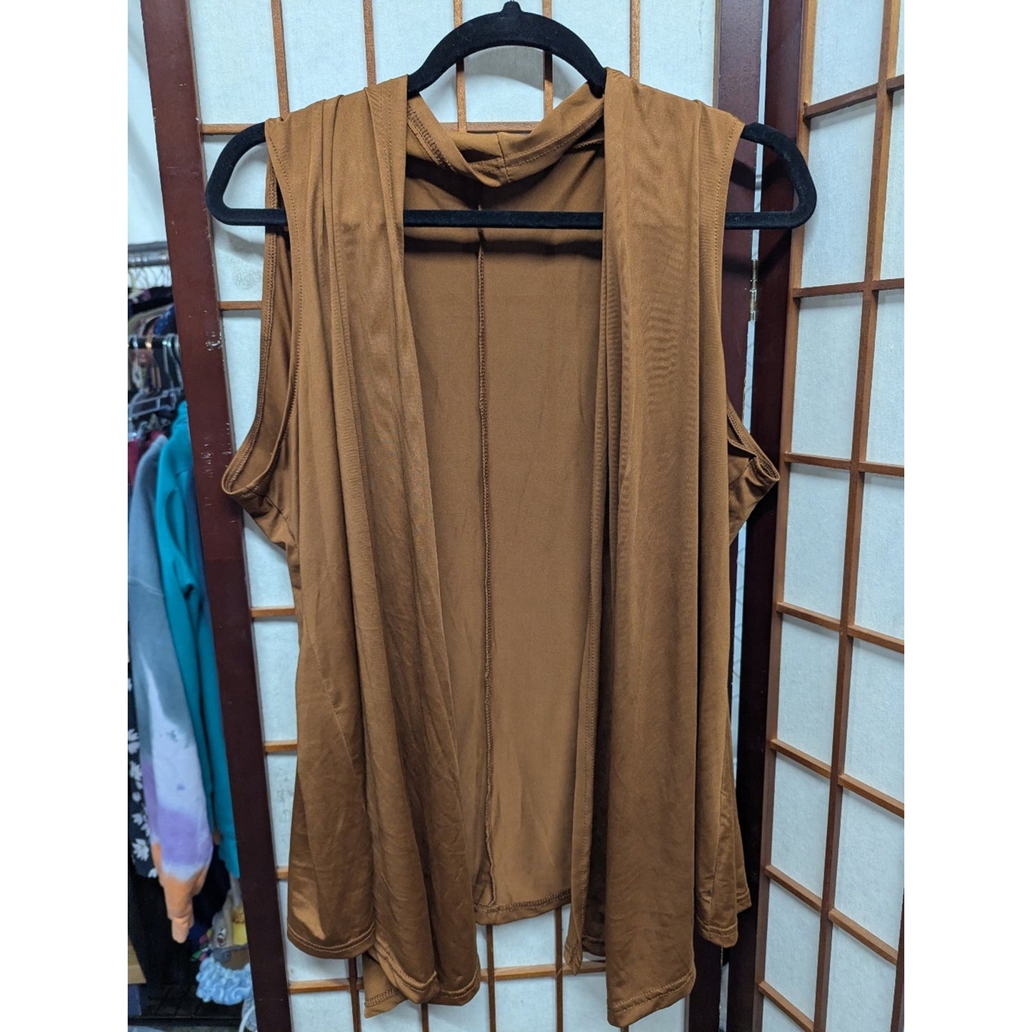 Women’s Brown Sleeveless Cardigan Vest 2XL Open Front Drape Lightweight Layering