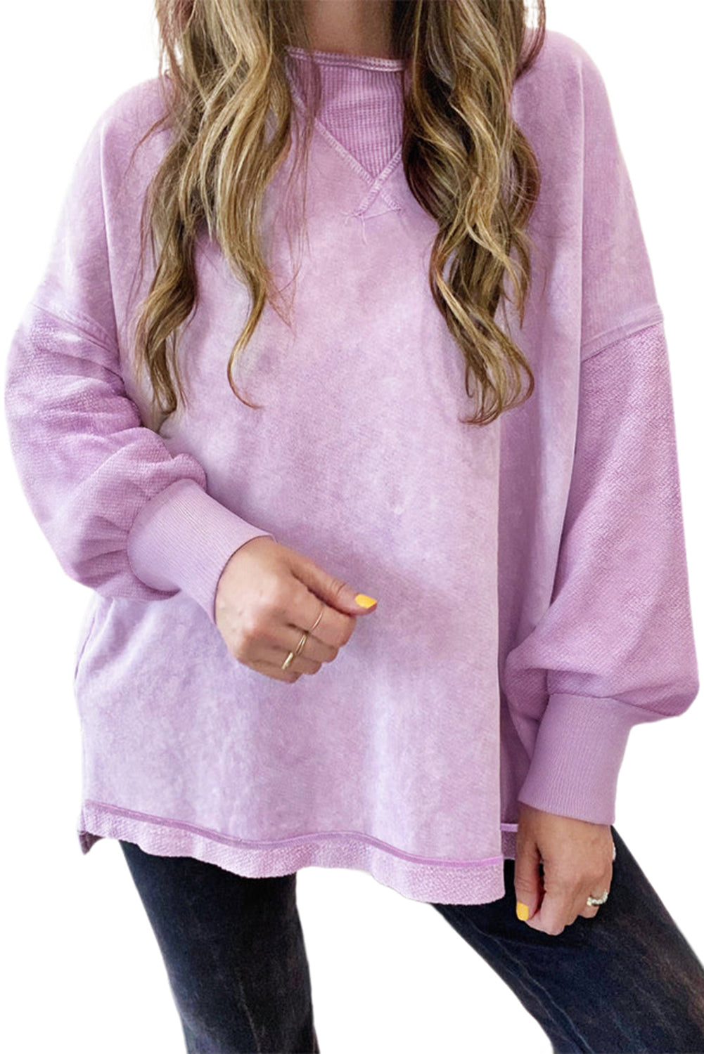 Orchid Petal Mineral Wash Drop Shoulder Pullover Sweatshirt - Scarlett's Riverside Boutique 