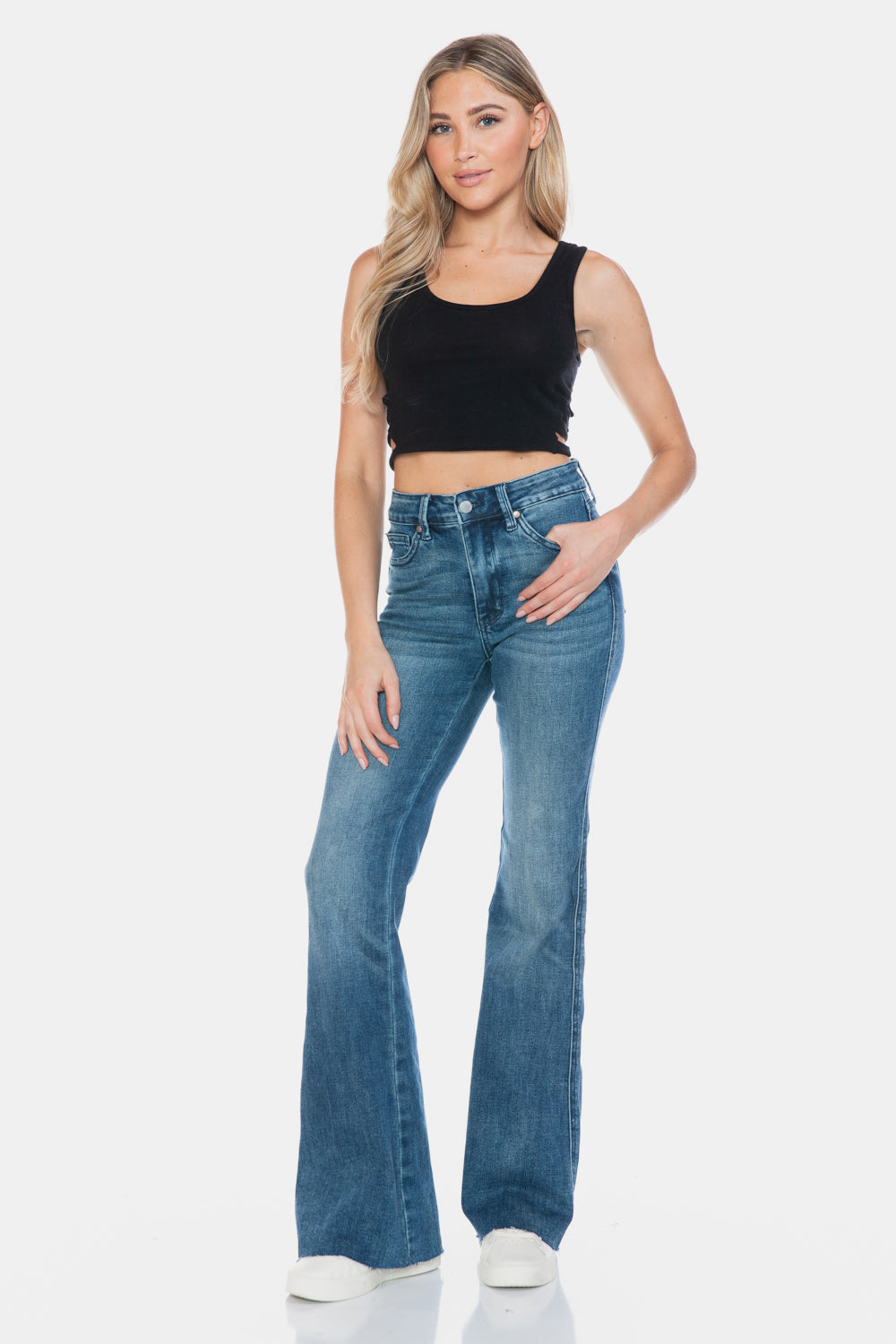 Judy Blue Full Size Tummy Control Cut Hem Flare Jeans - Scarlett's Riverside Boutique 