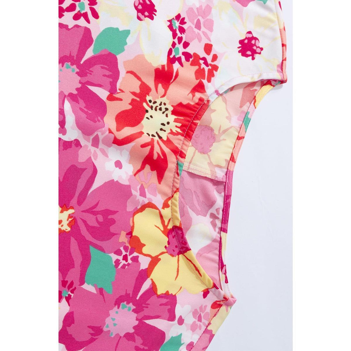 Pink Shirred Cuffs 3/4 Sleeve Floral Blouse Shirts Top Womenswear Print