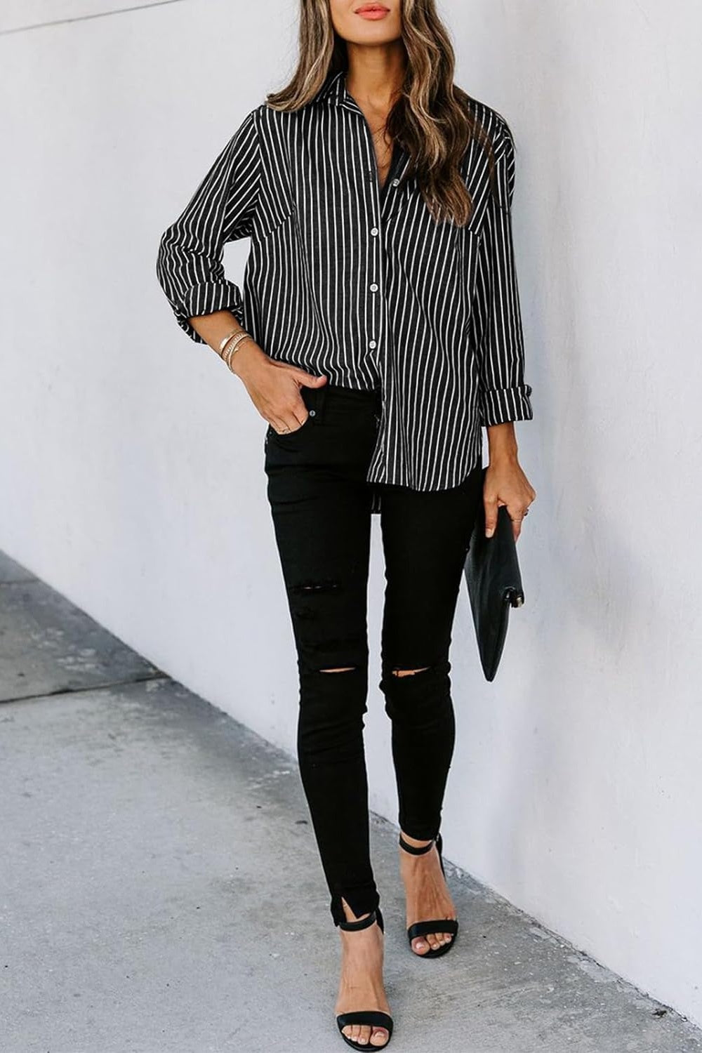 Striped Button Up Long Sleeve Shirt - Scarlett's Riverside Boutique 