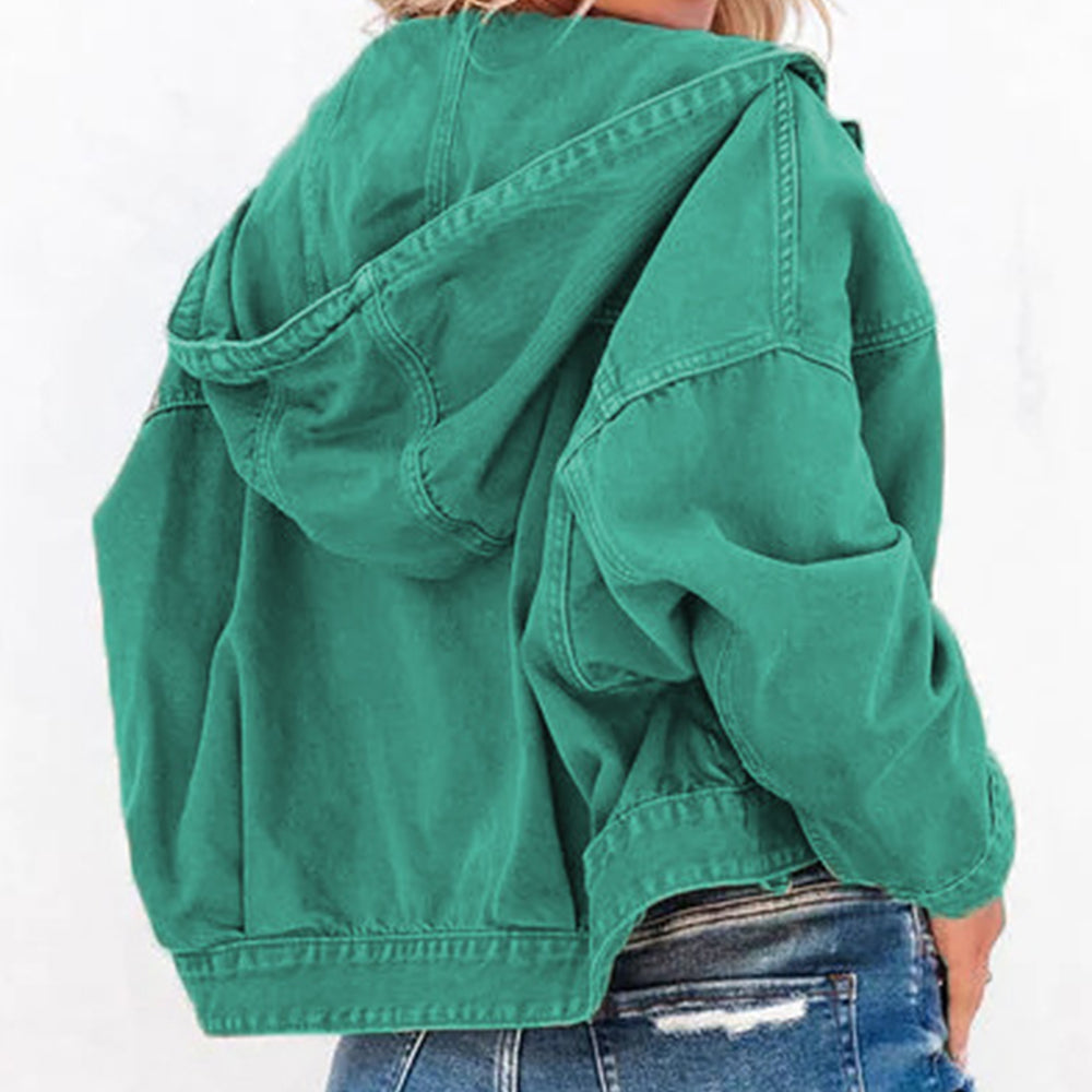 Hooded Dropped Shoulder Denim Jacket - Scarlett's Riverside Boutique 