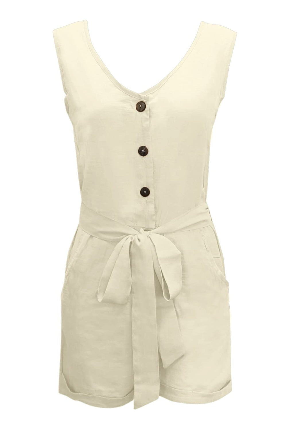 Full Size Tied V-Neck Sleeveless Romper with Pockets - Scarlett's Riverside Boutique 