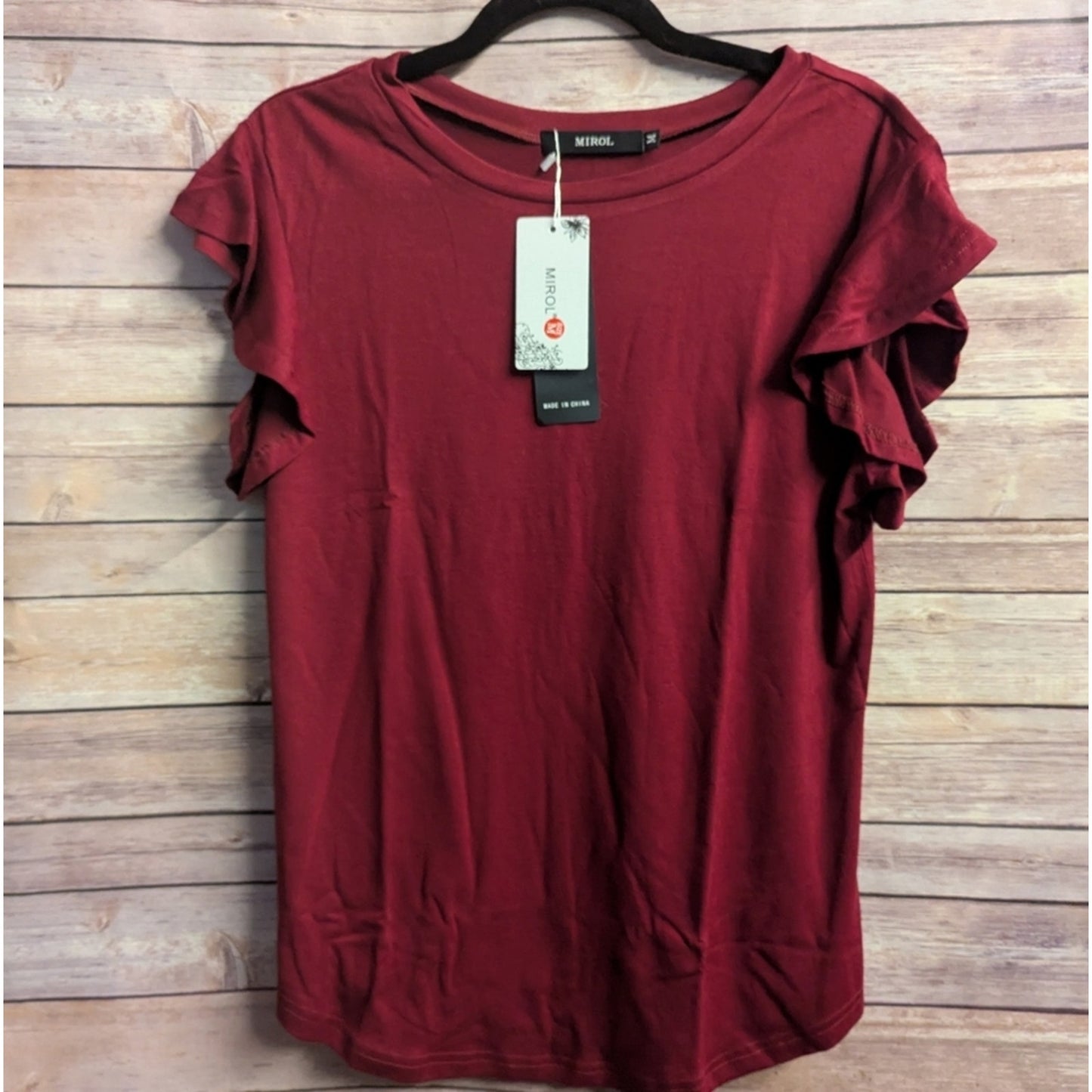 NWTs Burgandy Ruffle Sleeve Top - Red Size M #H14