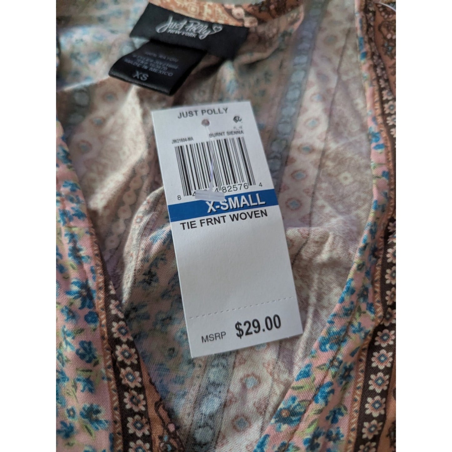 NWT XS Boho Tie Front Blouse Floral Stripe Peasant Top Lightweight Festival Top