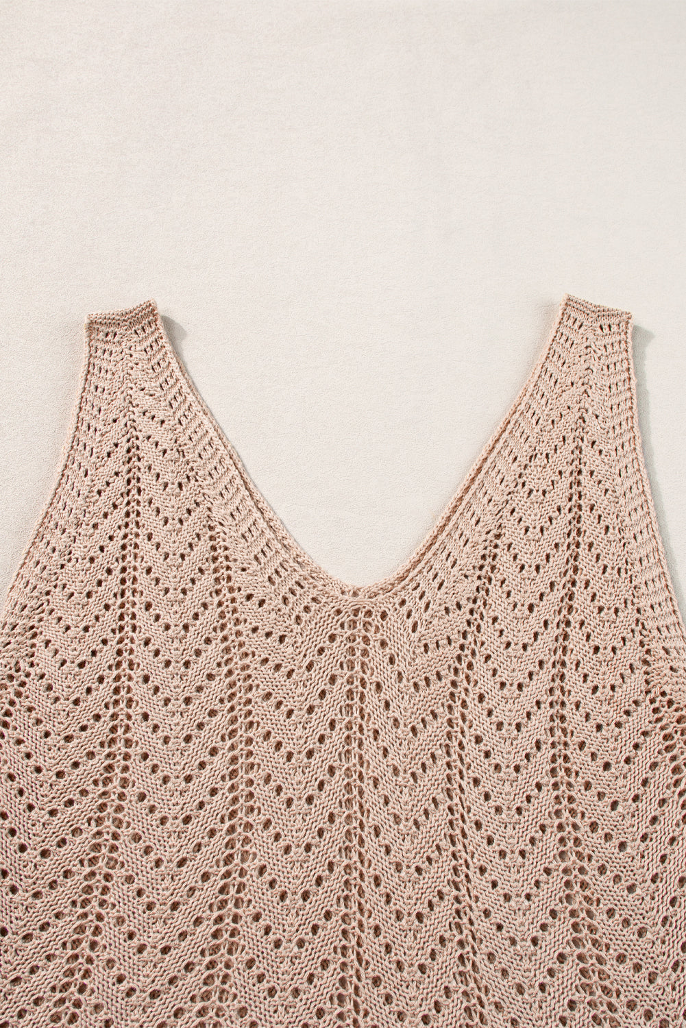 Pale Khaki Scalloped Hem V Neck Crochet Knit Vest - Scarlett's Riverside Boutique 