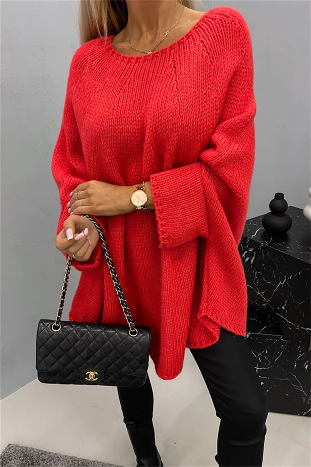 Round Neck Batwing Sleeve Sweater - Scarlett's Riverside Boutique 