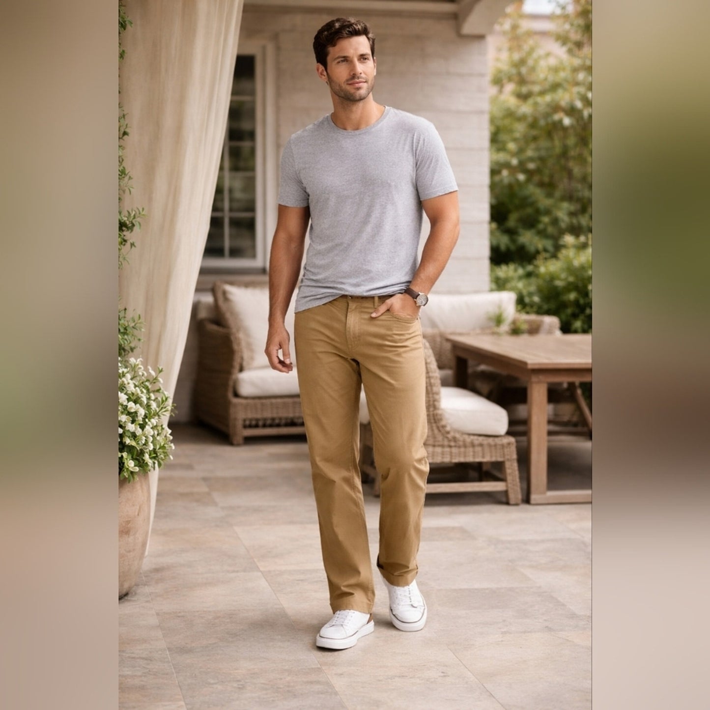 American Eagle Khaki Pants Mens 38x32 Bootcut Tan Casual Chino Flat Front Classi