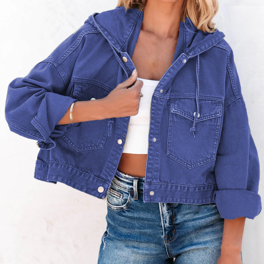 Hooded Dropped Shoulder Denim Jacket - Scarlett's Riverside Boutique 