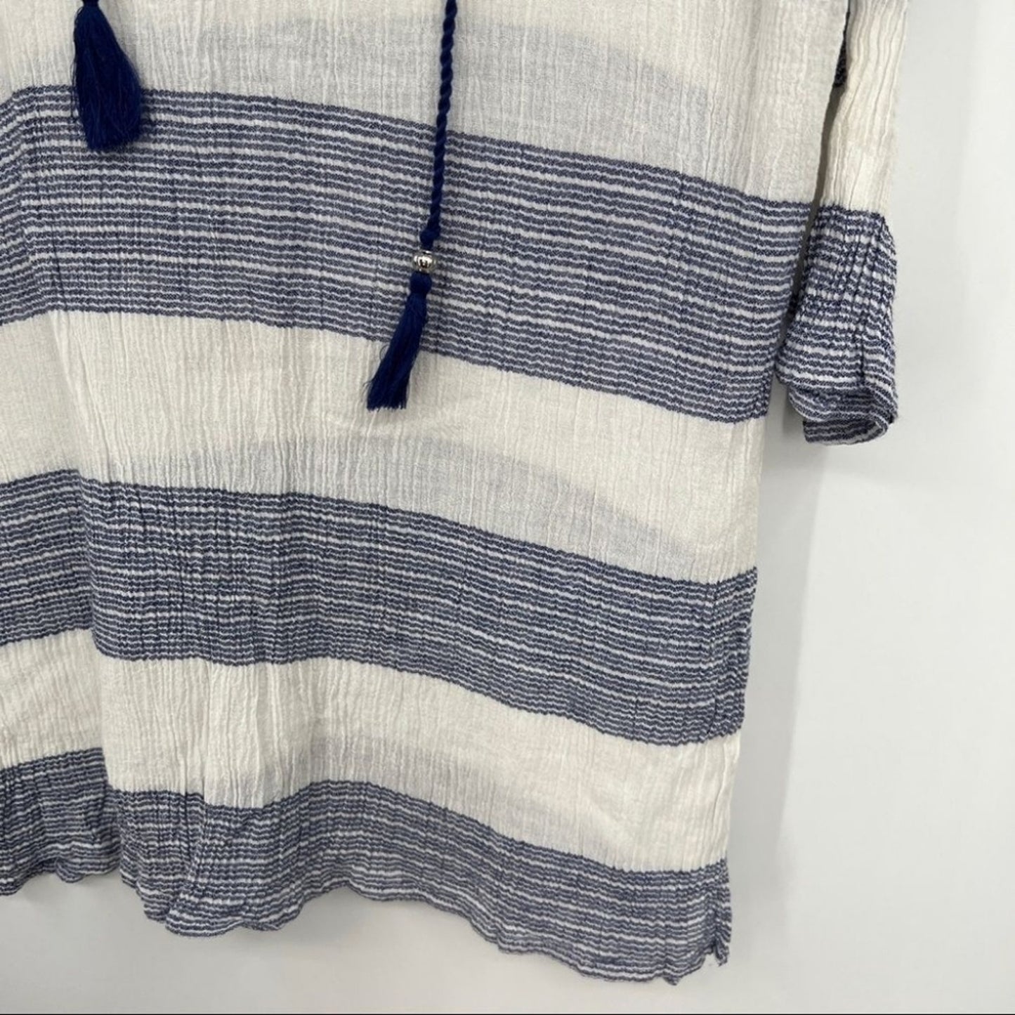 Spiaggia Dolce Striped Cotton Tassel Drawstring Hooded Swim Coverup Top