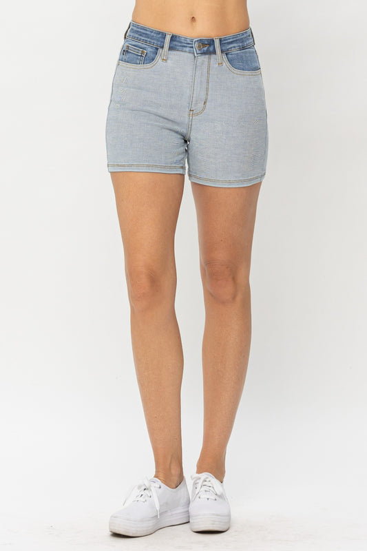 Judy Blue Full Size Color Block Denim Shorts - Scarlett's Riverside Boutique 