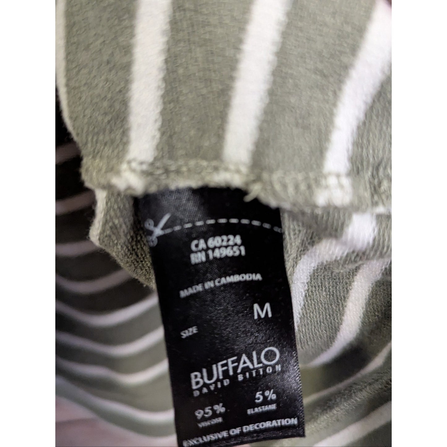 Buffalo David Bitton Hooded Striped Top Medium Olive Green White V-Neck Long Sle