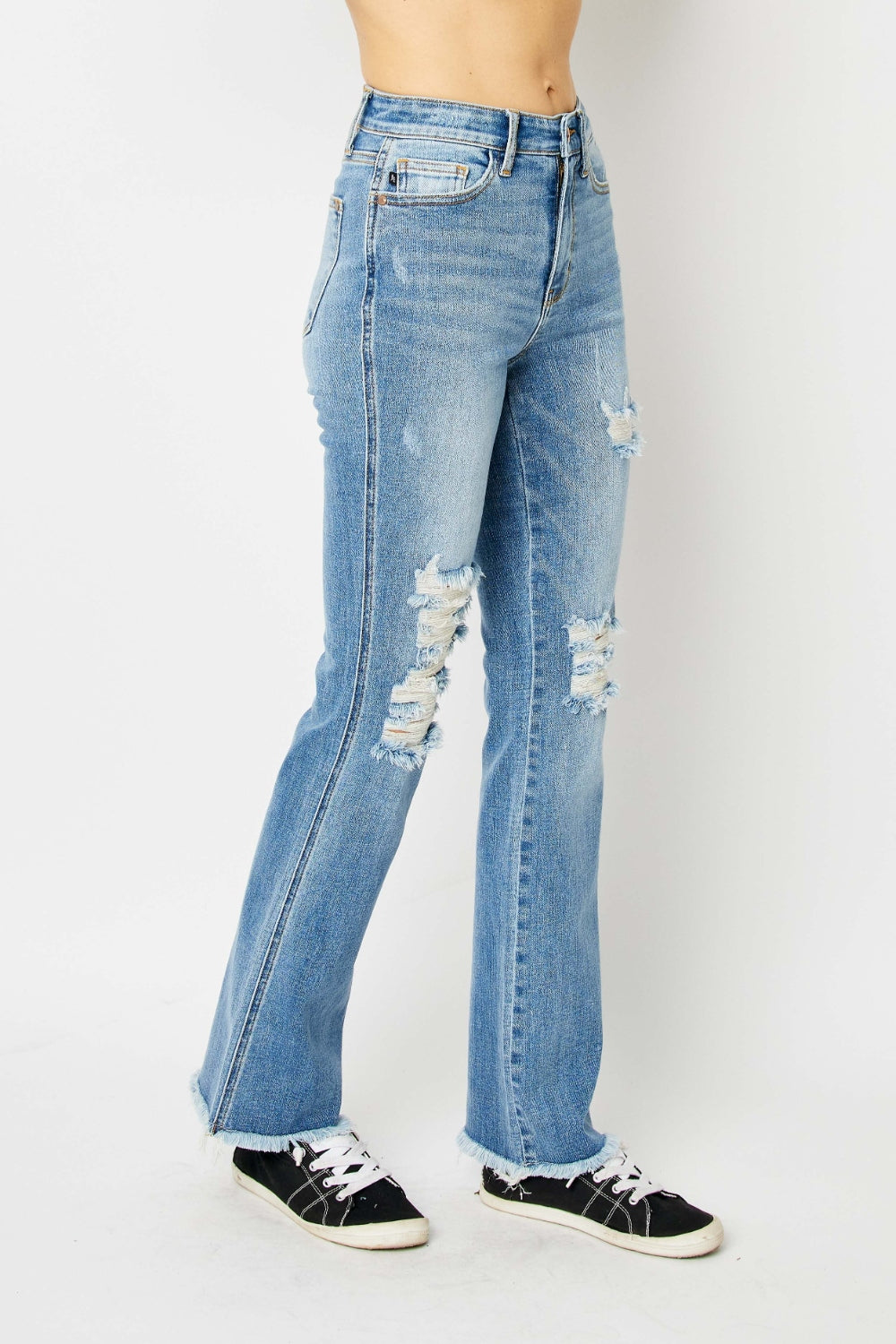 Judy Blue Full Size Distressed Raw Hem Bootcut Jeans - Scarlett's Riverside Boutique 