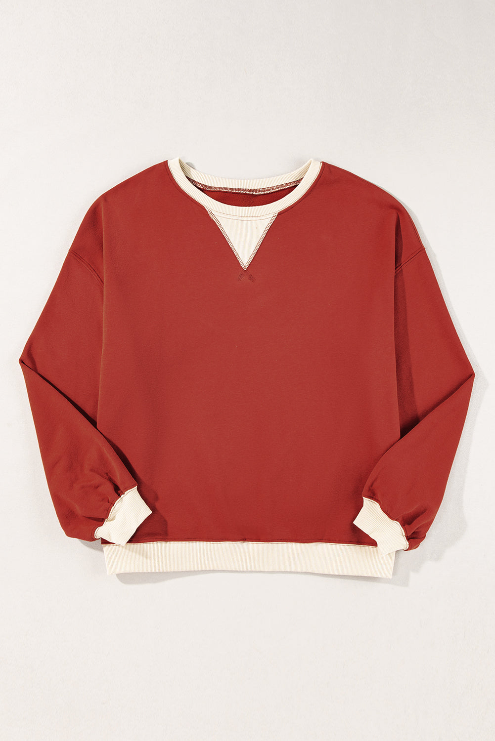 Red Clay Color Block Patch Drop Shoulder Oversized Sweatshirt - Scarlett's Riverside Boutique 