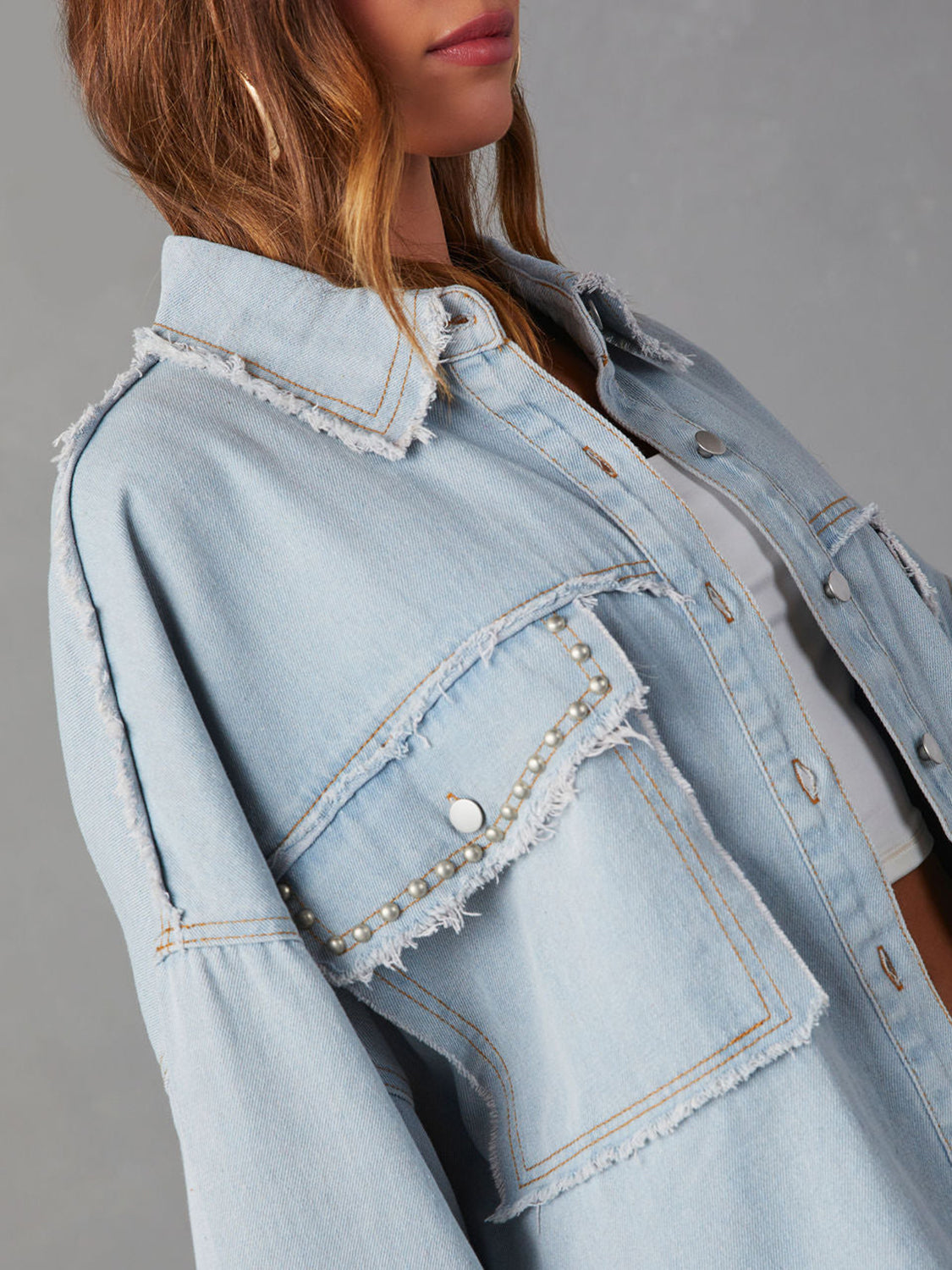 Button Down Raw Hem Denim Jacket - Scarlett's Riverside Boutique 