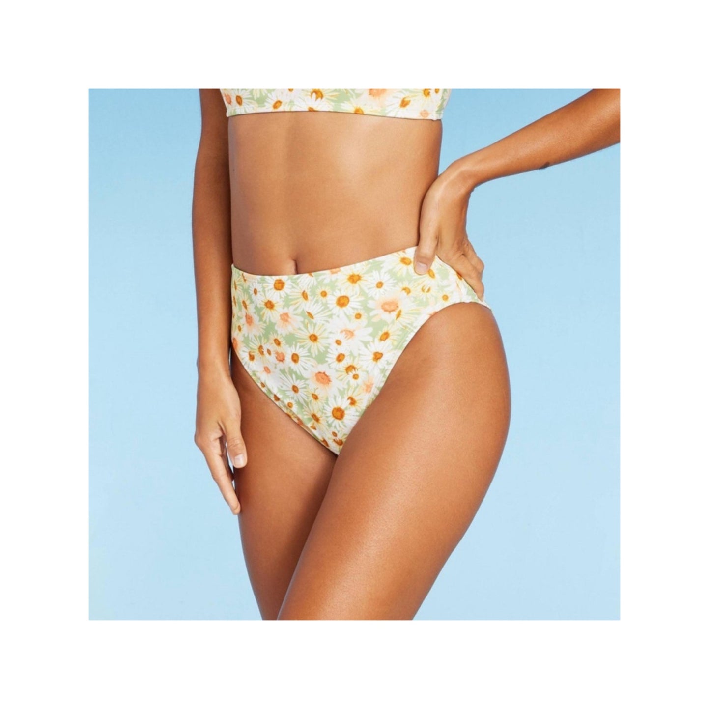 NWT XL Floral High Waisted Bikini Bottoms Daisy Print Retro High Cut #G51