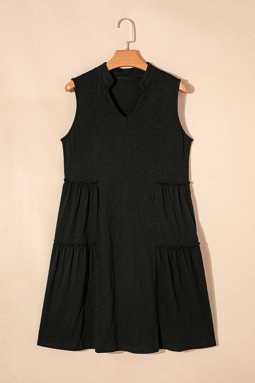 Black Split V Neck Tiered Flowy Sleeveless Dress - Scarlett's Riverside Boutique 