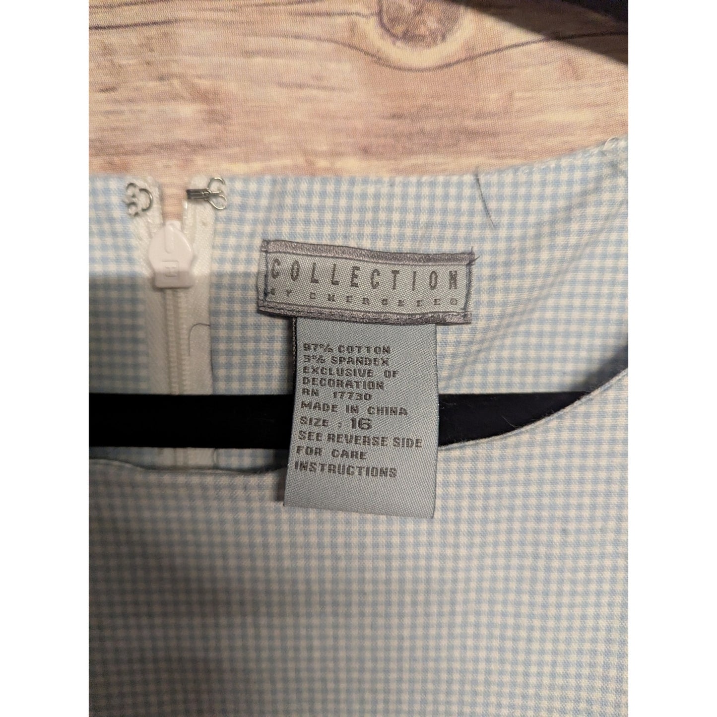 Collection by Cherbourg Women’s Size 16 Blue White Gingham Sleeveless Sheath Dre